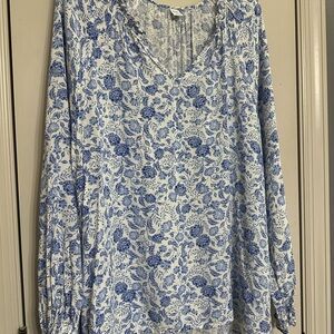 Old Navy Blue and White Floral Blouse